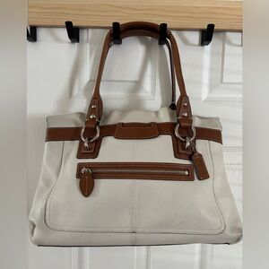 Coach 2010 (F14682) Penelope Cream Pebbled Leather w Brown Leather Trim in EUC